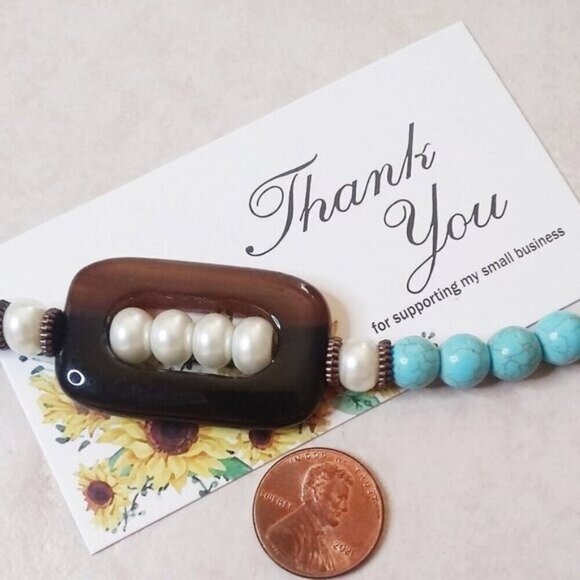 Classy! Chic! Upscale Bougie Boho! Beaded Mixed Stone + Faux Pearl Bracelet 7-8" - Picture 5 of 8